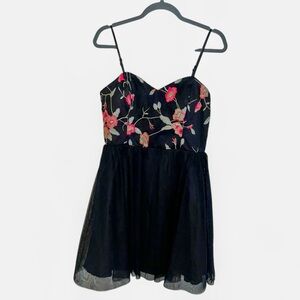 Social Couture Floral Embroidered Tulle Formal cocktail Eve Dress XL black pink